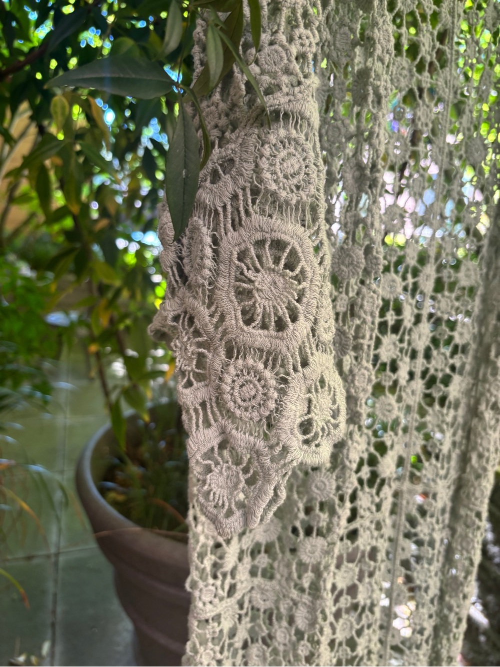 CROCHETED BOHO Maxi Coverup. Light Sage